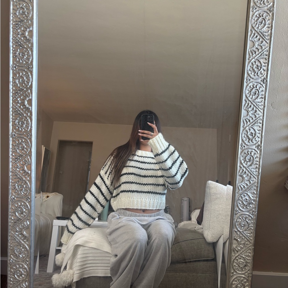Beginning Boutique Black and White Striped Sweater
